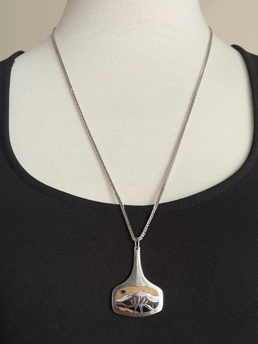 Vintage De Passillé-Sylvestre Modernist Silver Tone & Enamel Pendant Necklace